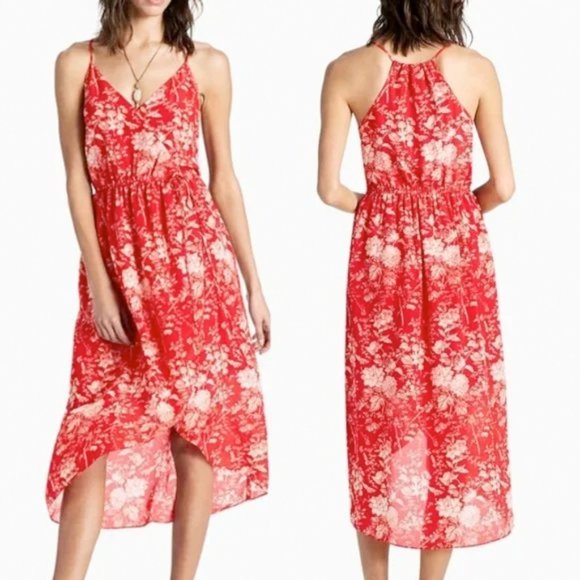 Lucky Brand Red Floral Silk Hi Lo Dress NWT Size Small - Picture 1 of 8